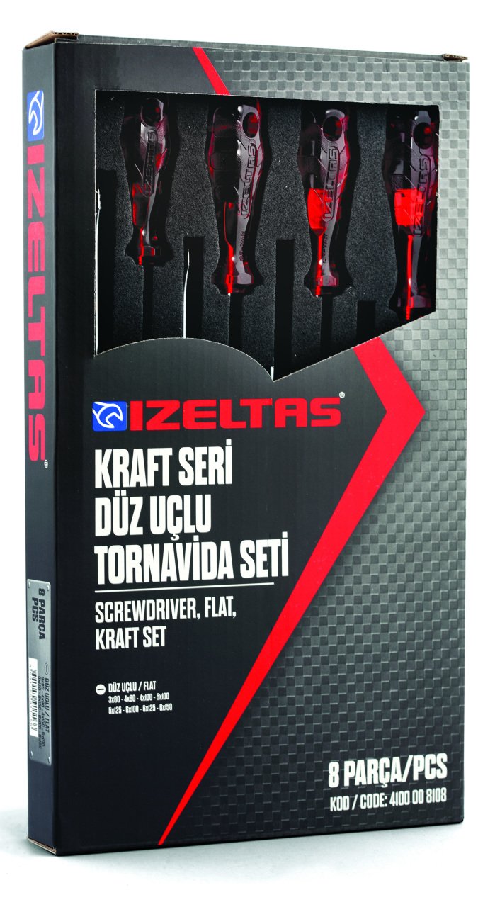 İZELTAŞ KRAFT SERİ DÜZ UÇLU TORNAVİDA SETİ (8 PARÇA)