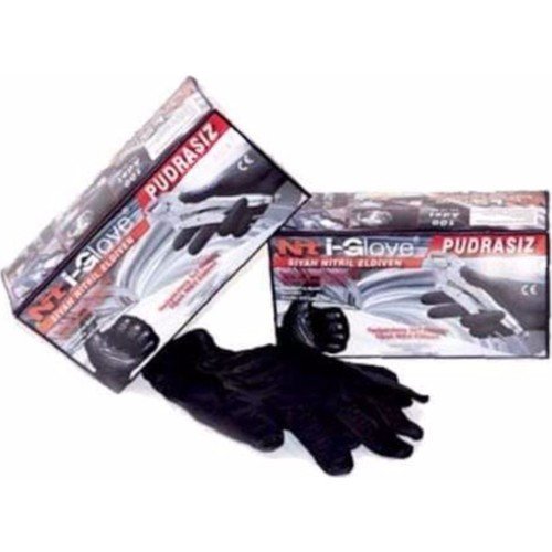 NTİ-GLOVE SİYAH L BEDEN PUDRASIZ NİTRİL KORUMA MUAYENE ELDİVENİ 50 ADET