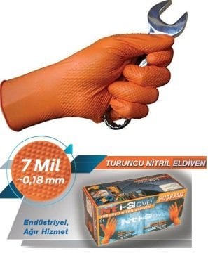NTİ-GLOVE TURUNCU L BEDEN PUDRASIZ NİTRİL KORUMA MUAYENE ELDİVENİ 50 ADET