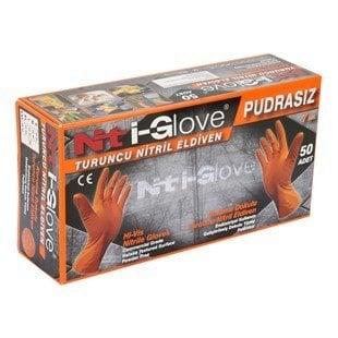 NTİ-GLOVE TURUNCU L BEDEN PUDRASIZ NİTRİL KORUMA MUAYENE ELDİVENİ 50 ADET